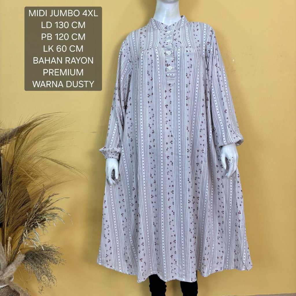 Midi Dress Jumbo Ld 130 Cm Bahan Rayon Premium - Adeeva Long Tunik