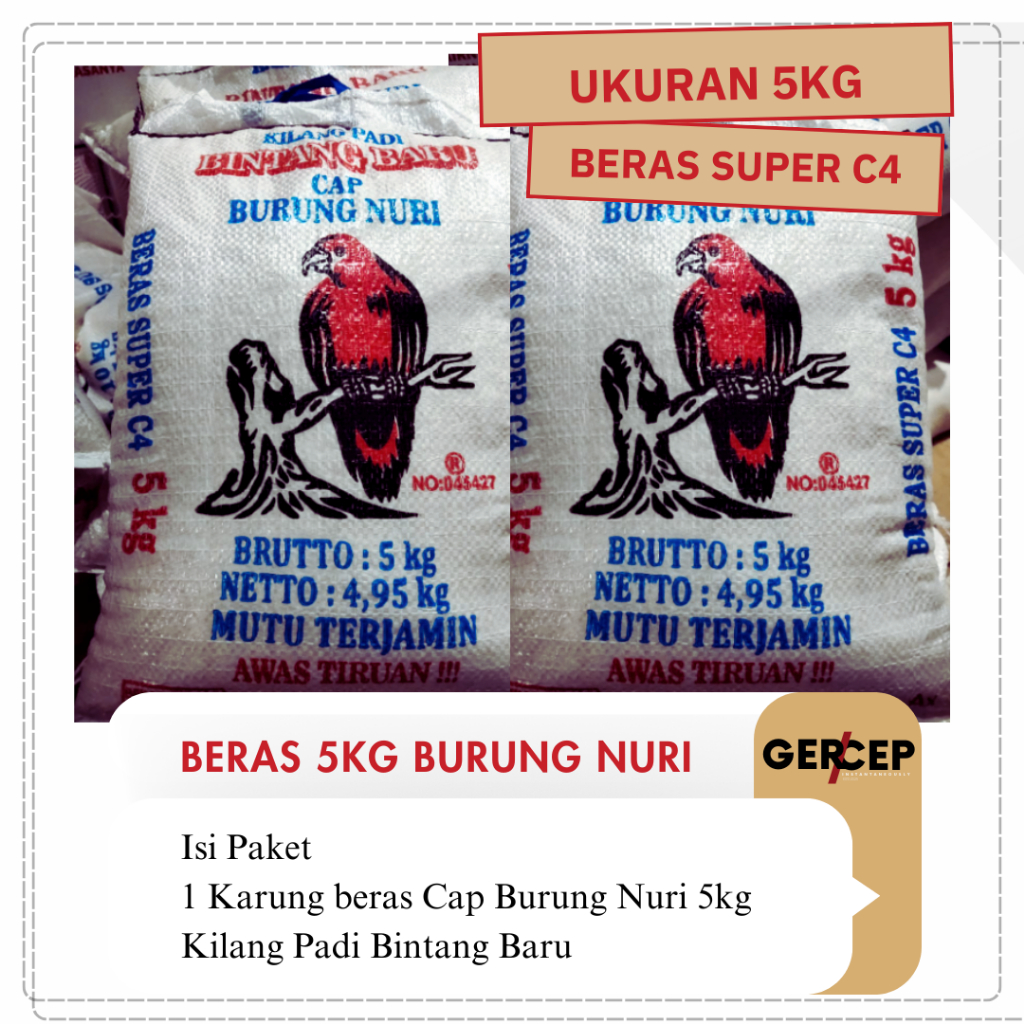 

Beras 5kg Murah tapi Enak Cap Burung Nuri