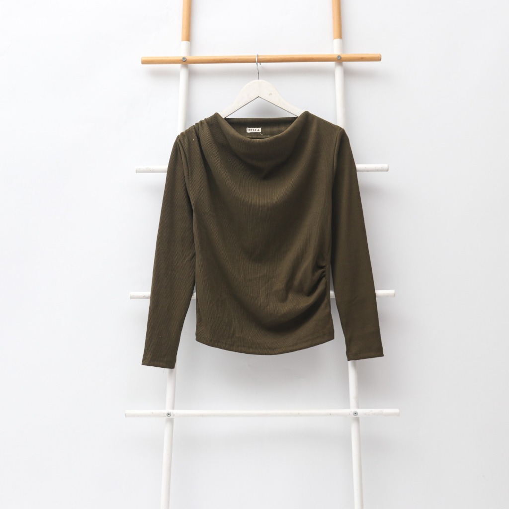 Hankyu - Zeta Top Knit Baju kerut Wanita basic elegan Boat Neck