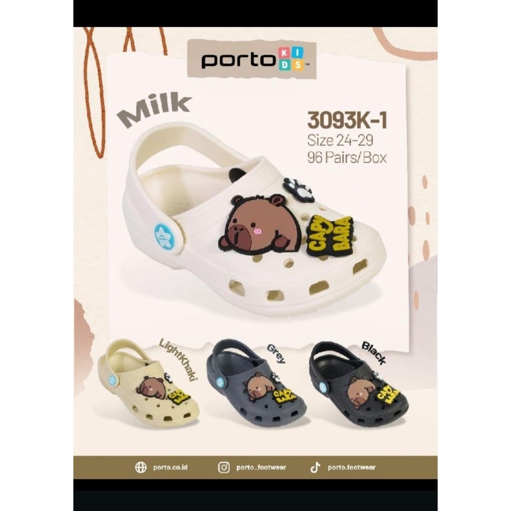 Milk PORTO CAPY BARA 3093K-1 Sandal Bapao Anak Size 24-29 Desain Model & Warna Kekinian Cakep Fashio