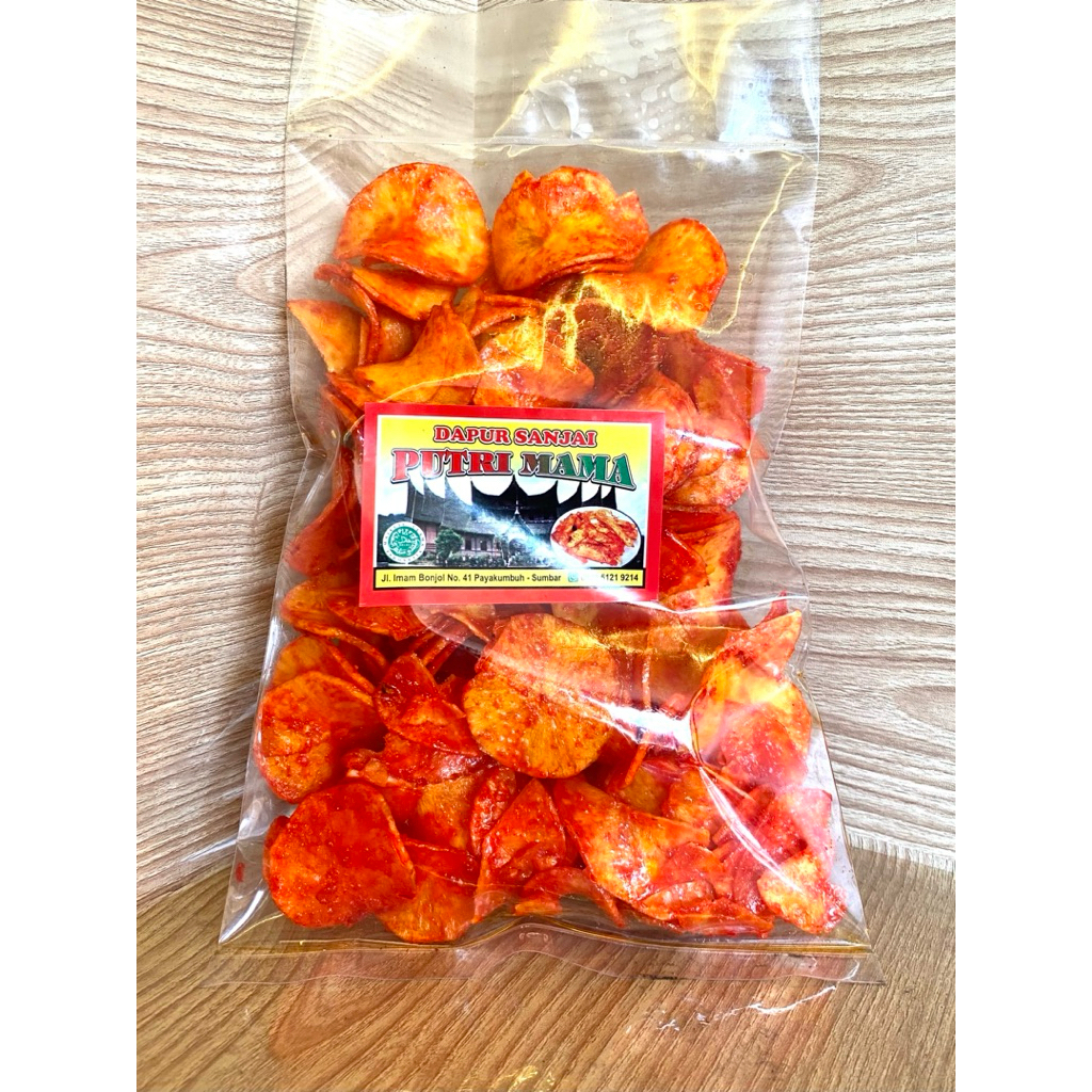 

KERIPIK SANJAI BALADO SANJAI PUTRI MAMA PAYAKUMBUH(250gr) - keripik sanjai balado bulat pedas manis / keripik singkong pedas manis