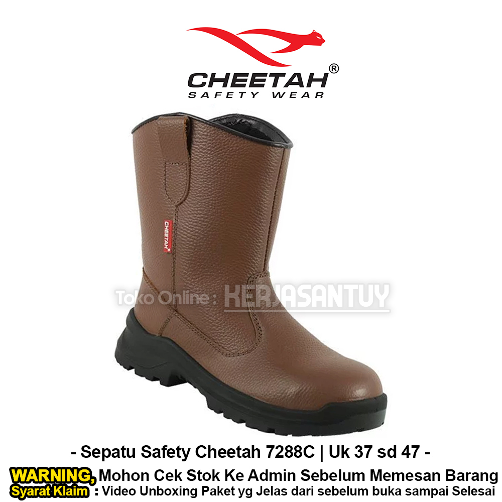 CHEETAH 7288C Sepatu Safety Boot Tinggi Coklat / Safety Boots Slip On 7288 C Tapak Polyurethane PU A