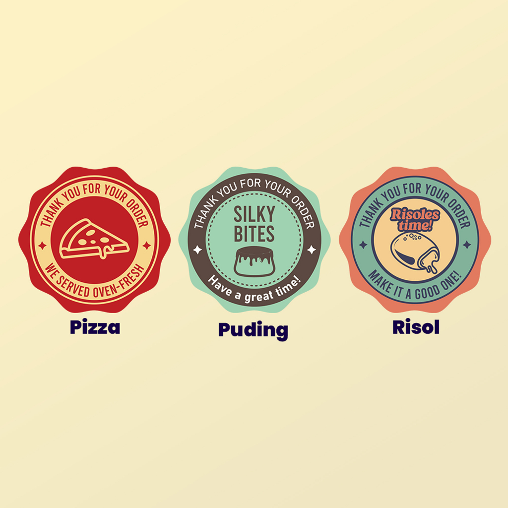 

Stiker label kemasan makanan murah berbahan chromo+cutting