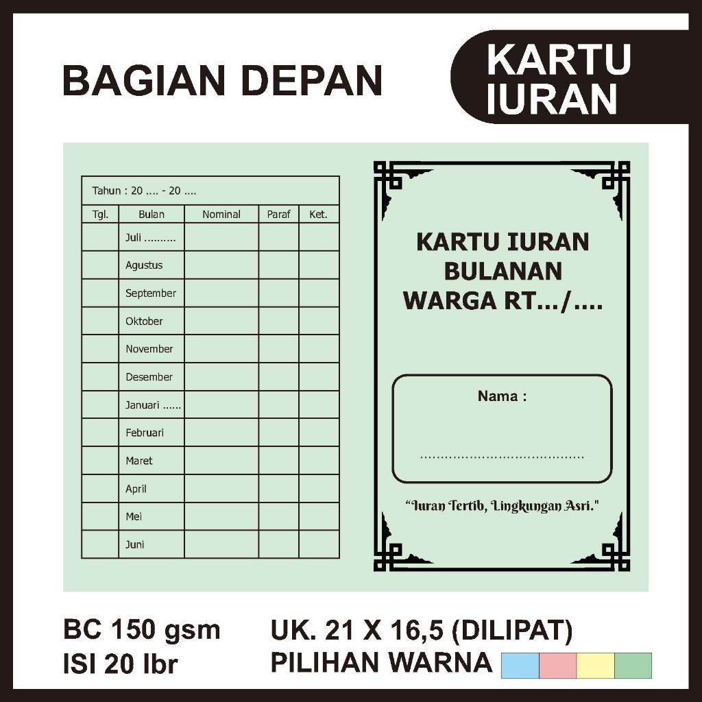 

[ PROMO ] KARTU IURAN BULANAN LIPAT (MIN 20 PCS BISA TAMBAH SATUAN)