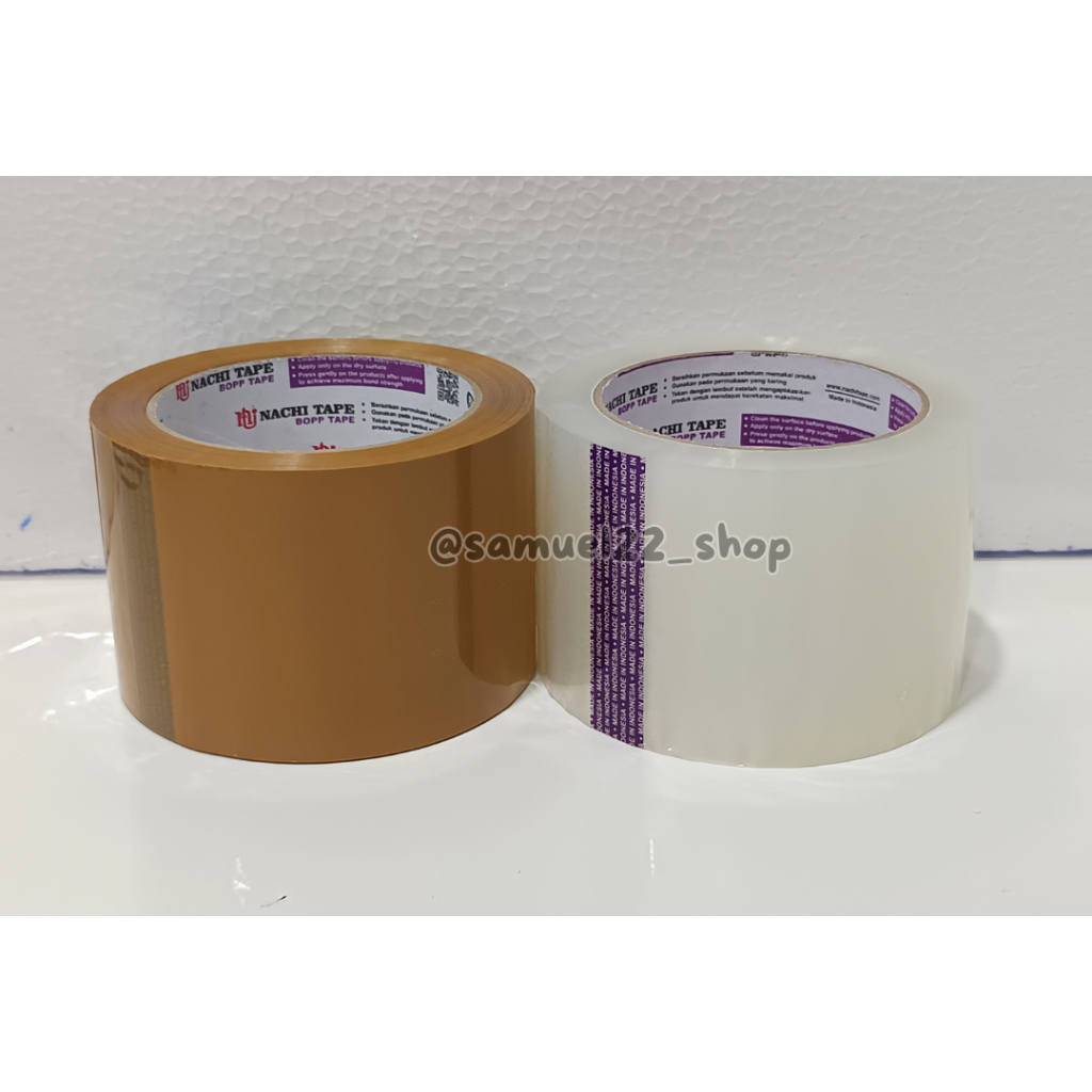 

Lakban OPP Transparan Bening / Tan Coklat Nachi 3 " x 90 yard 72 mm Violet Tebal BOPP