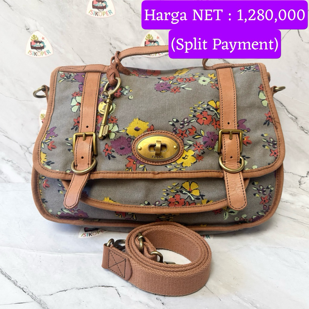 150 NET-Preloved Fossil VRI VRV Canvas Messanger Floral