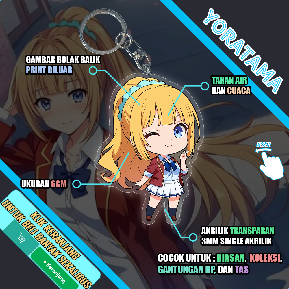 Gantungan Kunci Kei Karuizawa Classroom of Elite, Keychain Anime Lucu