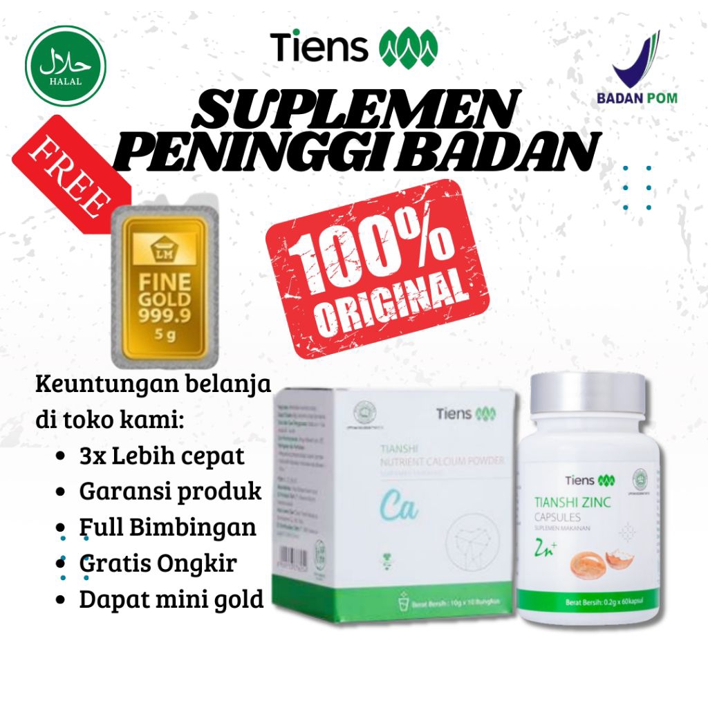 

Tiens Peninggi Badan untuk Dewasa - Tianshi Zinc Capsules & Tianshi Calcium Powder - Membantu Meningkatkan Tinggi Badan