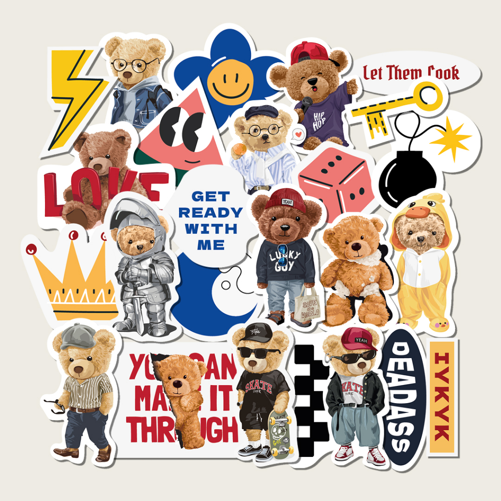 

25 pcs Stiker Teddy Bear Beruang Random Aesthetic - Water Resistant Sticker Pack untuk Dekorasi DIY, Laptop, Jurnal, Case HP dan Tab