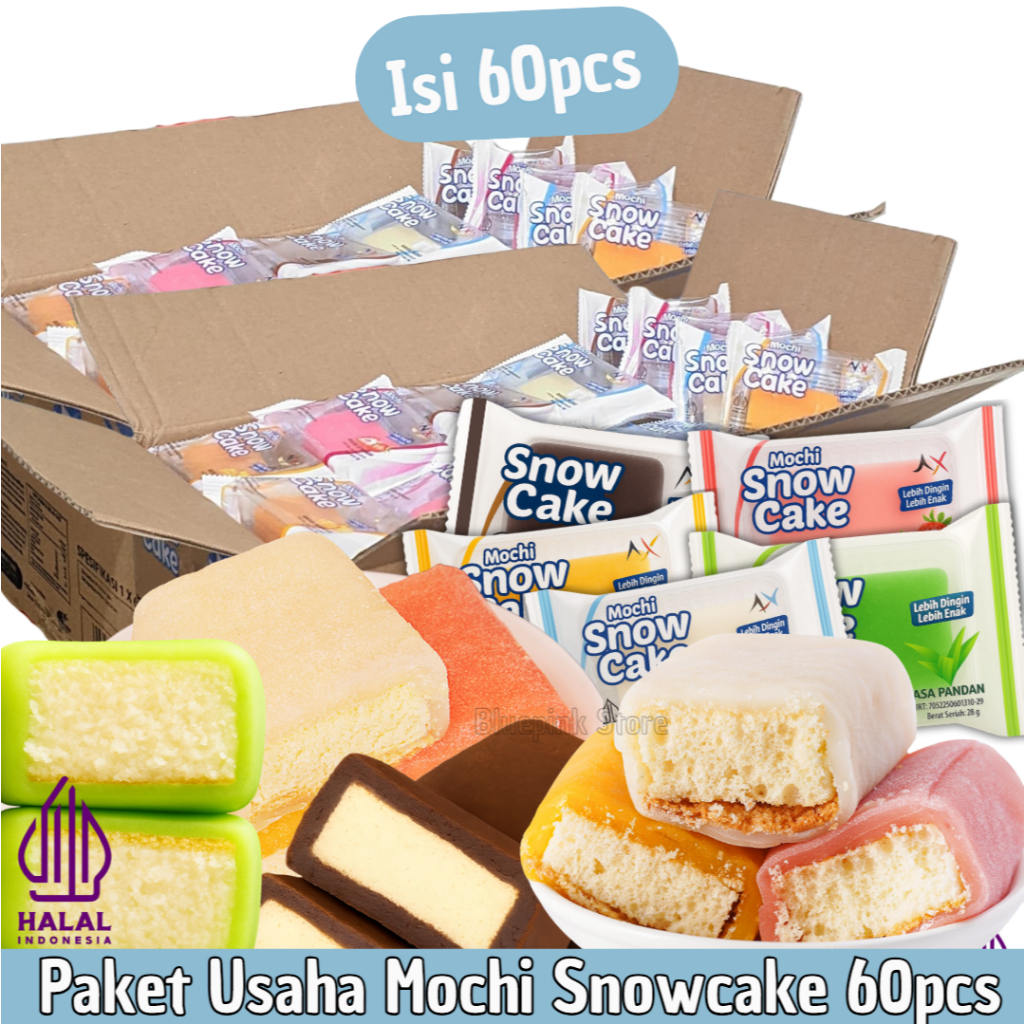 

Paket 1 Box Mochi Snowcake Isi 60pcs – 5 Varian Rasa (Coklat, Susu, Stroberi, Mangga,Pandan) – Camilan Lembut & Lezat