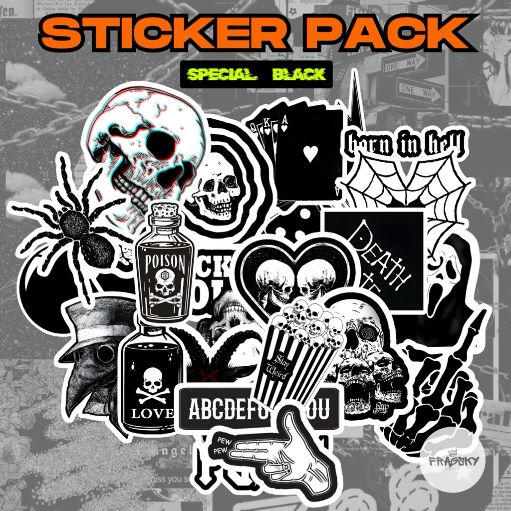 

Fragsky - 20&25 Pcs Sticker Spesial Black Hitam Edition Series Pack | Stiker Premium Laminasi Doff & Glossy Kiss Cutting Anti Air Anti Luntur | Stiker Aesthetic Skena Kalcer Estetik Dekorasi HP Laptop Helm Motor Paper Stationery | Ukuran 2-4 & 3-5 cm
