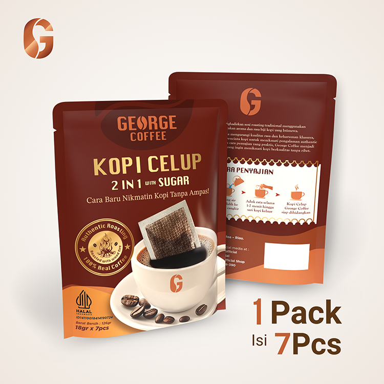 

Kopi Celup 2in1 (Kopi Asli+Gula) George Coffee: 7pcs X 18gr(Rasa authentic, roasting dgn KAYU BAKAR)