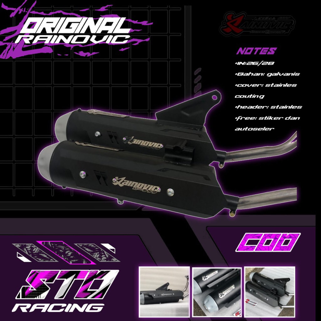 knalpot ORIGINAL RAINOVIC V2 Type Cover STAINLES COUTING HITAM fullset dan fullsistem pnp VARIO,BEAT