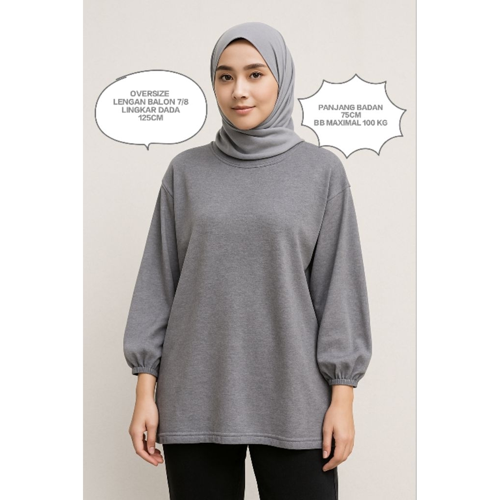 ATASAN BLOUSE LENGAN BALON OVERSIZE/KAOS JUMBO WANITA LENGAN 7/8