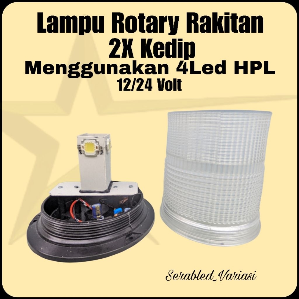 Lampu Rotari rakitan mika besar 2x kedip 4 LED hpl 12/24 volt
