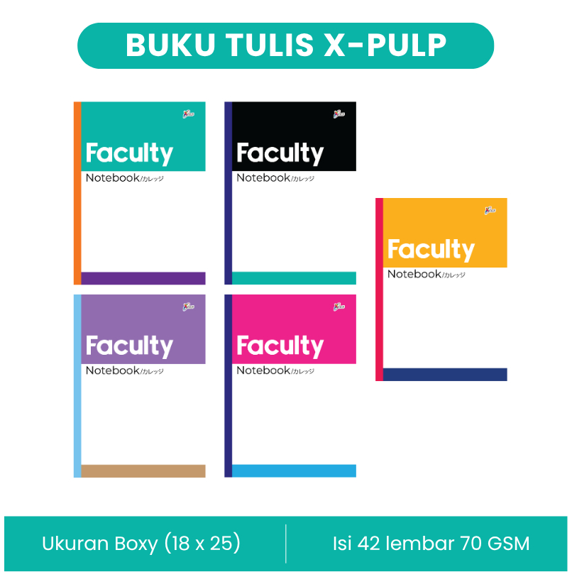 

BUKU TULIS XPULP UKURAN BOXY, ISI 42 LEMBAR, 1 PACK ISI 10 BUKU, MOTIF FACULTY