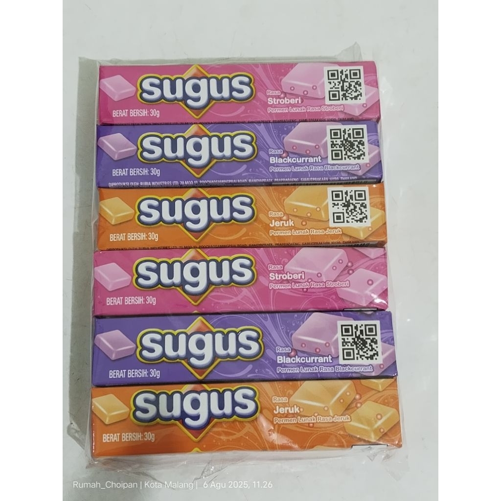 

Permen Sugus rasa buah jeruk/stoberi/Blackcurant