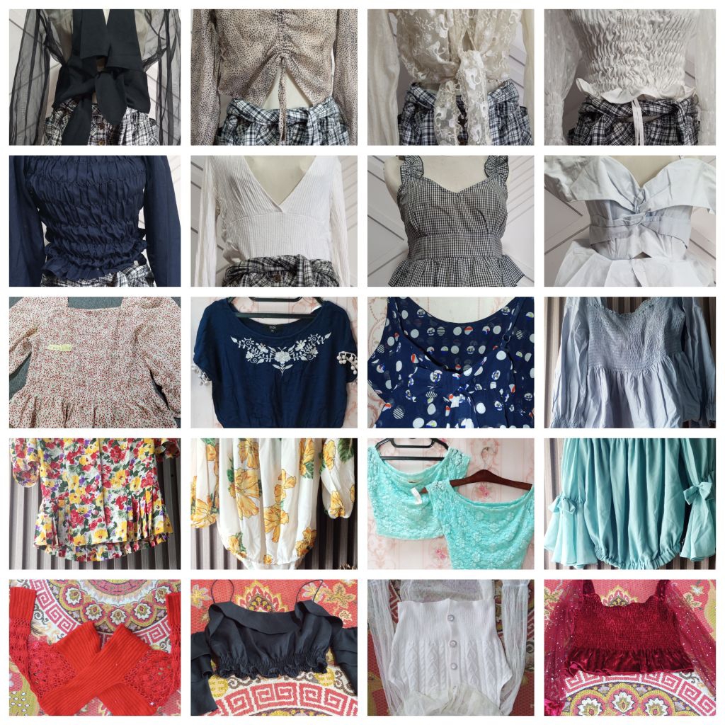 crop blouse Korean looks lengan balon kerut baju lc