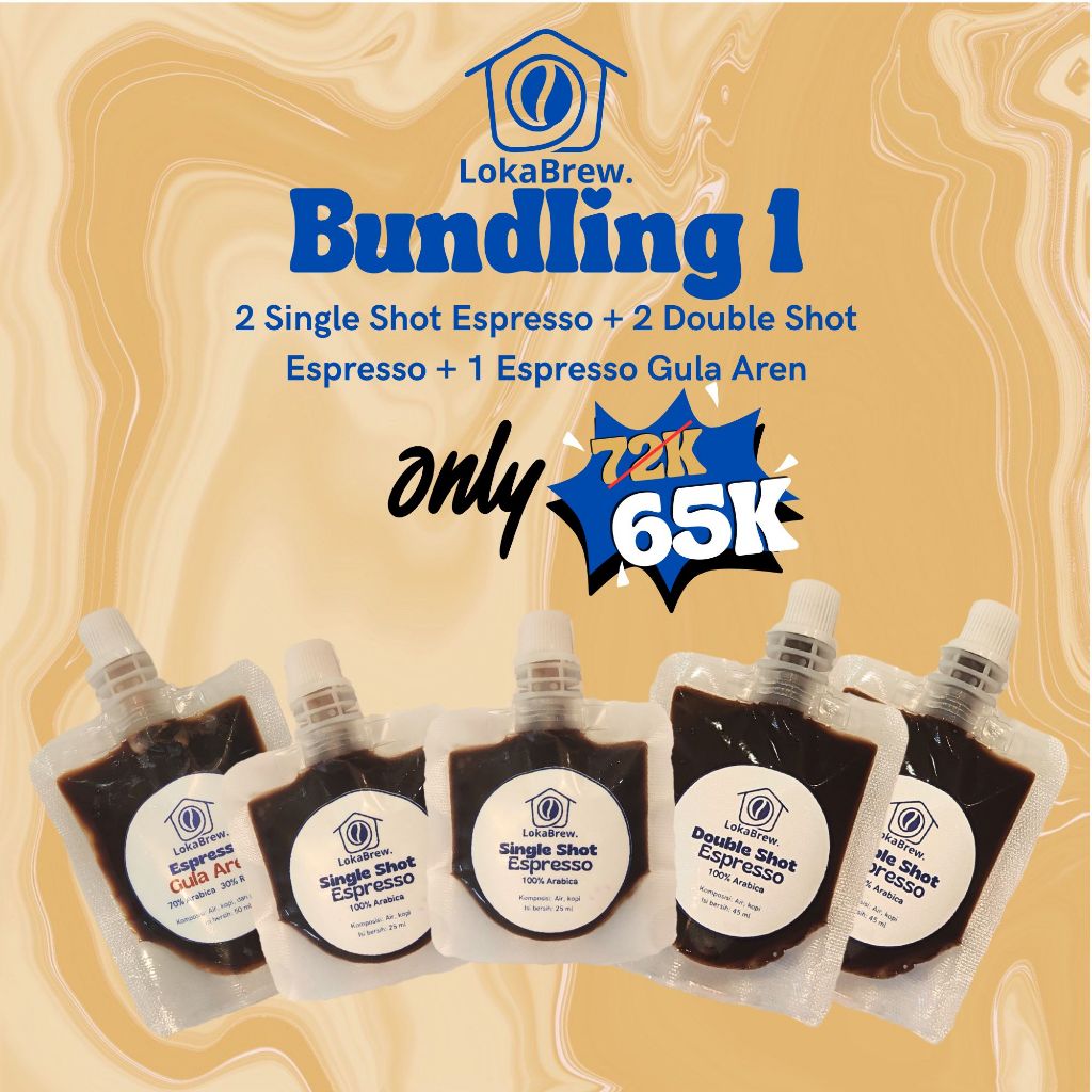 

Bundling 1 | Bundling Espresso Pouch | Bundling Kopi | 5 Pcs (2 Single Shot Espresso Pouch, 2 Double Shot Espresso Pouch, 1 Espresso Pouch Gula Aren)