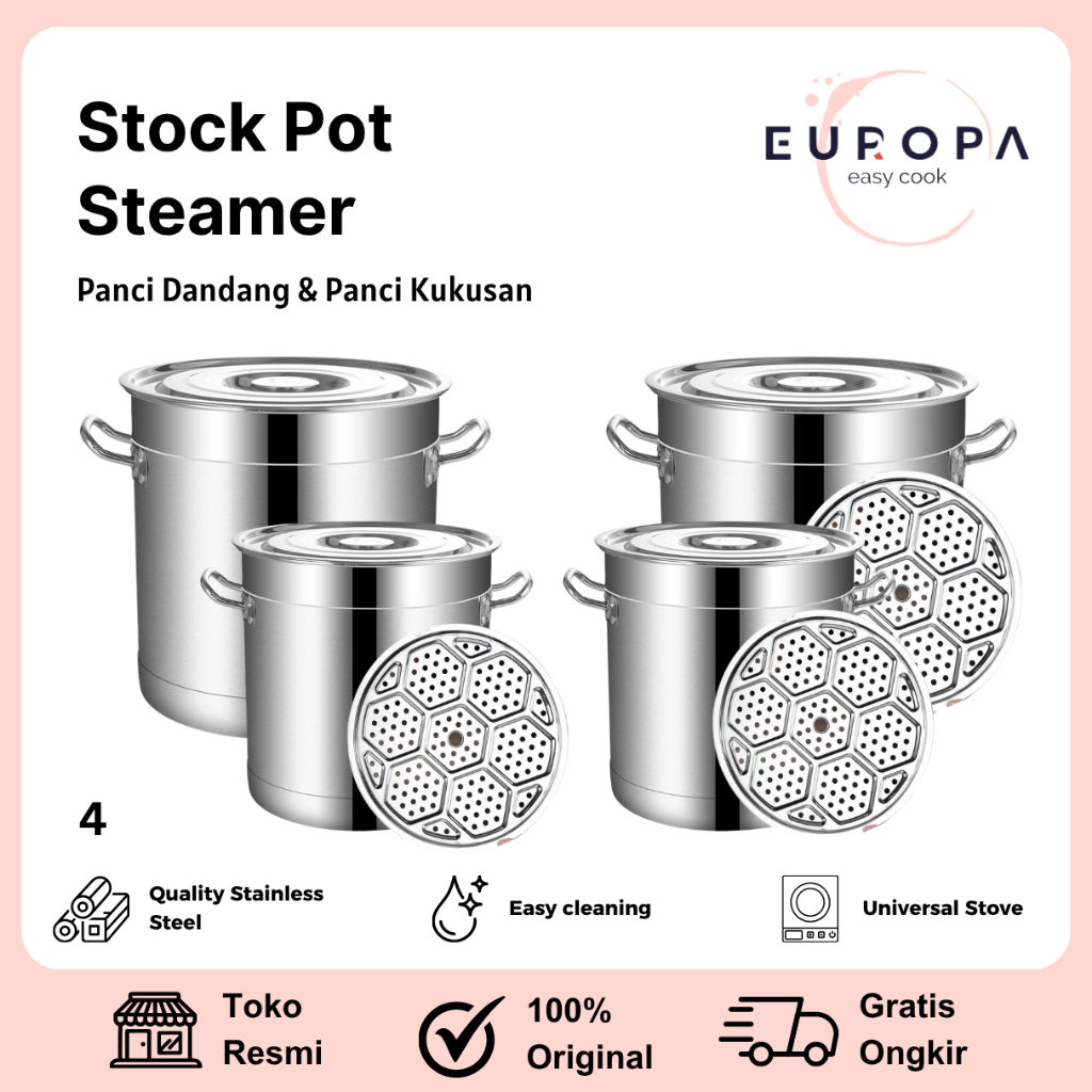 NEW Panci Dandang Jumbo Stainless Steel Tebal Panci Bakso Stockpot Panci Kukus Nasi Panci Besar