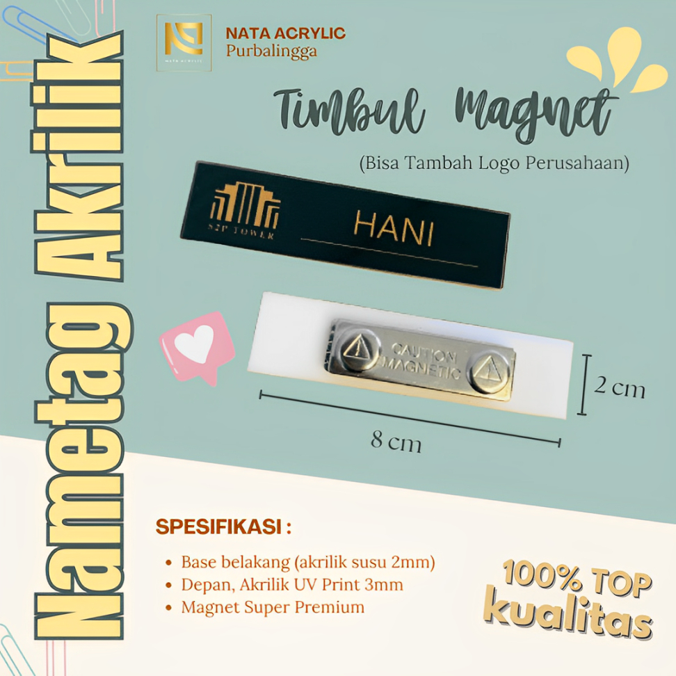 

Papan Nama tag magnet Acrylic Custom UV printing