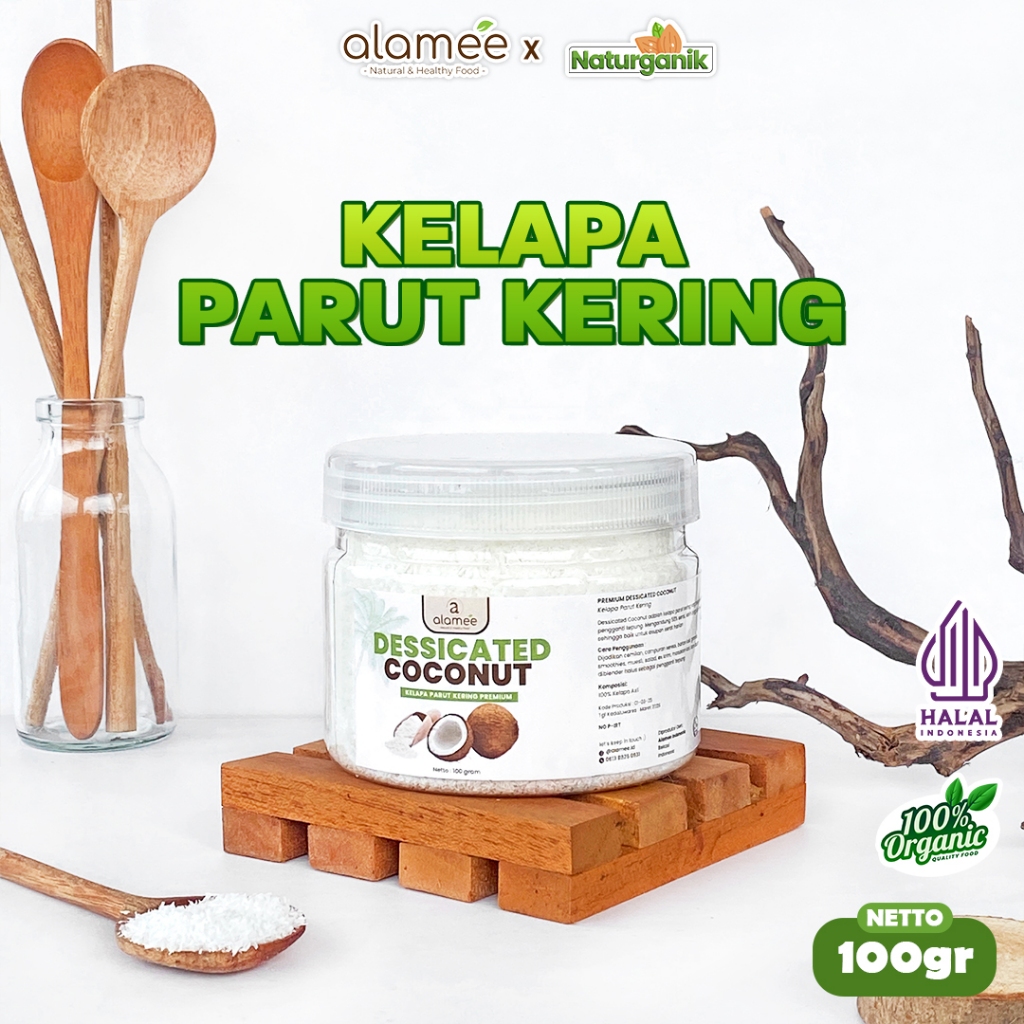 

ALAMEE Dessicate Coconut Kelapa Parut Kering Coconut Flakes Topping Kue Kelapa Kering 100gr Naturganik