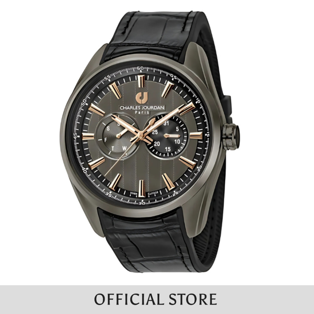 Jam Tangan Pria Charles Jourdan Gun Dial Men Leather Strap Analog CJ1039-1772M Original