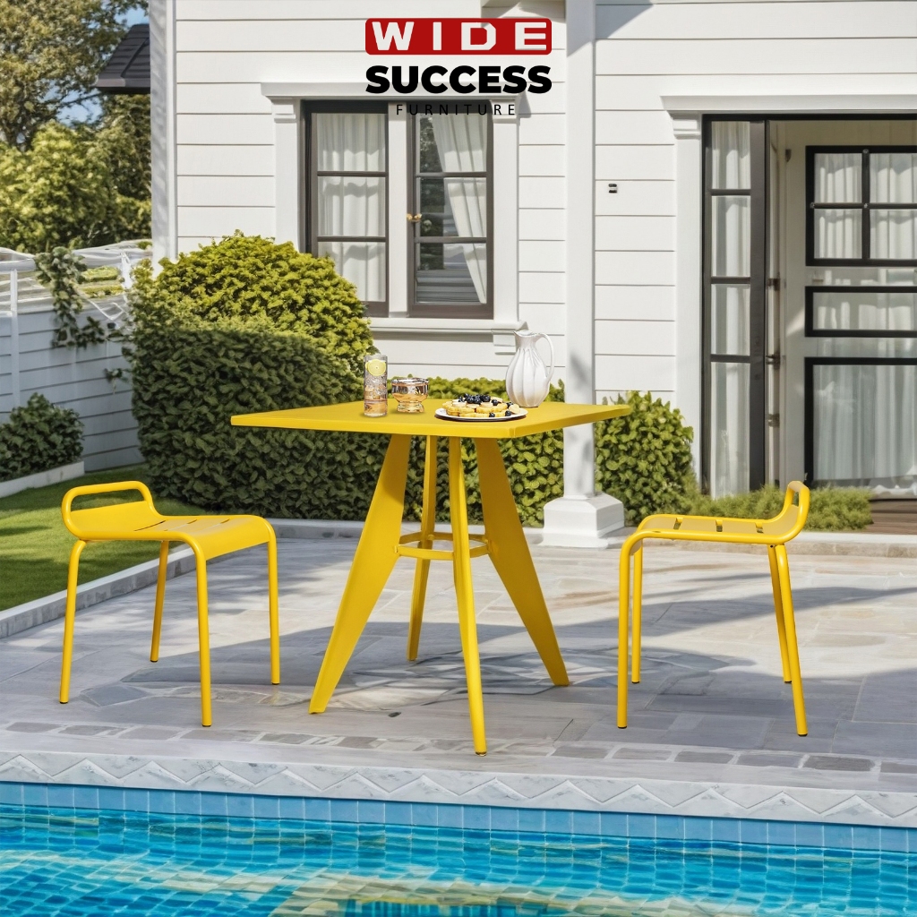[set 1 Meja +2 Kursi] Full besi/ meja persegi bundar/cafe meja/ outdoor/ taman/teras /Warna Variatif