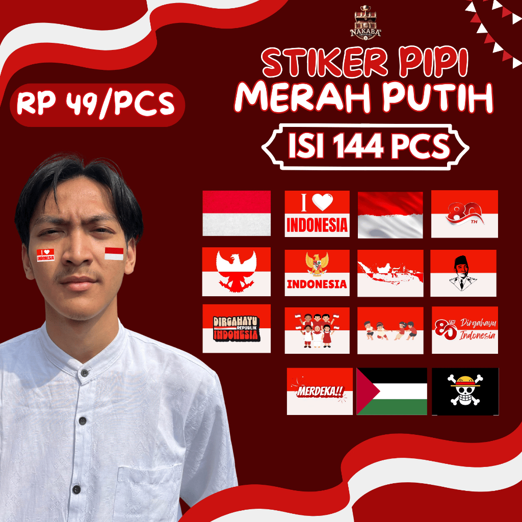 

(Isi 144 Pcs) Stiker Pipi Bendera Merah Putih Chromo l Kemerdekaan HUT Republik Indonesia 17 Agustus