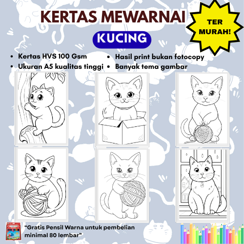 

Kertas Mewarnai Gambar Kucing Ukuran A5 / Lembar Mewarnai Untuk PAUD TK SD
