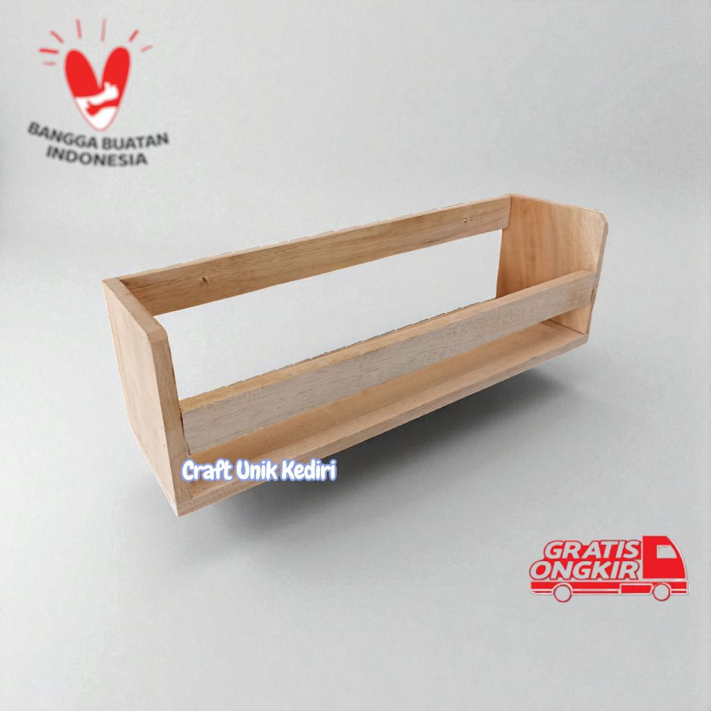 Rak Kayu Ambalan Dinding Minimalis Serbaguna | Rak Buku Gantung (Model 1 Susun)