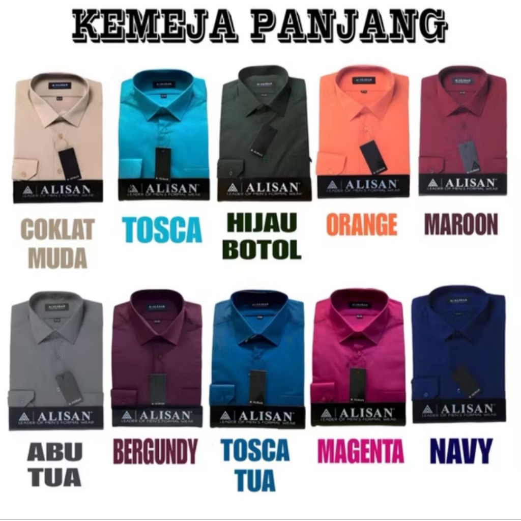 Kemeja Alisan Polos Panjang Slimfit XS-XL