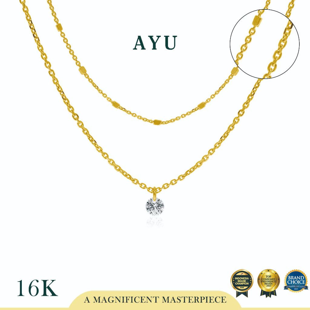 AYU Kalung Emas Korea - Candy Pop Double Chain Necklace16k Yellow Gold
