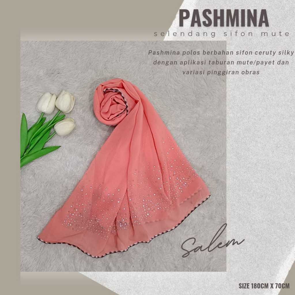 Pashmina Polos Mute Payet Sifon Silk Hijab Pasmina Ceruty Mute Selendang Syal Payet Silky