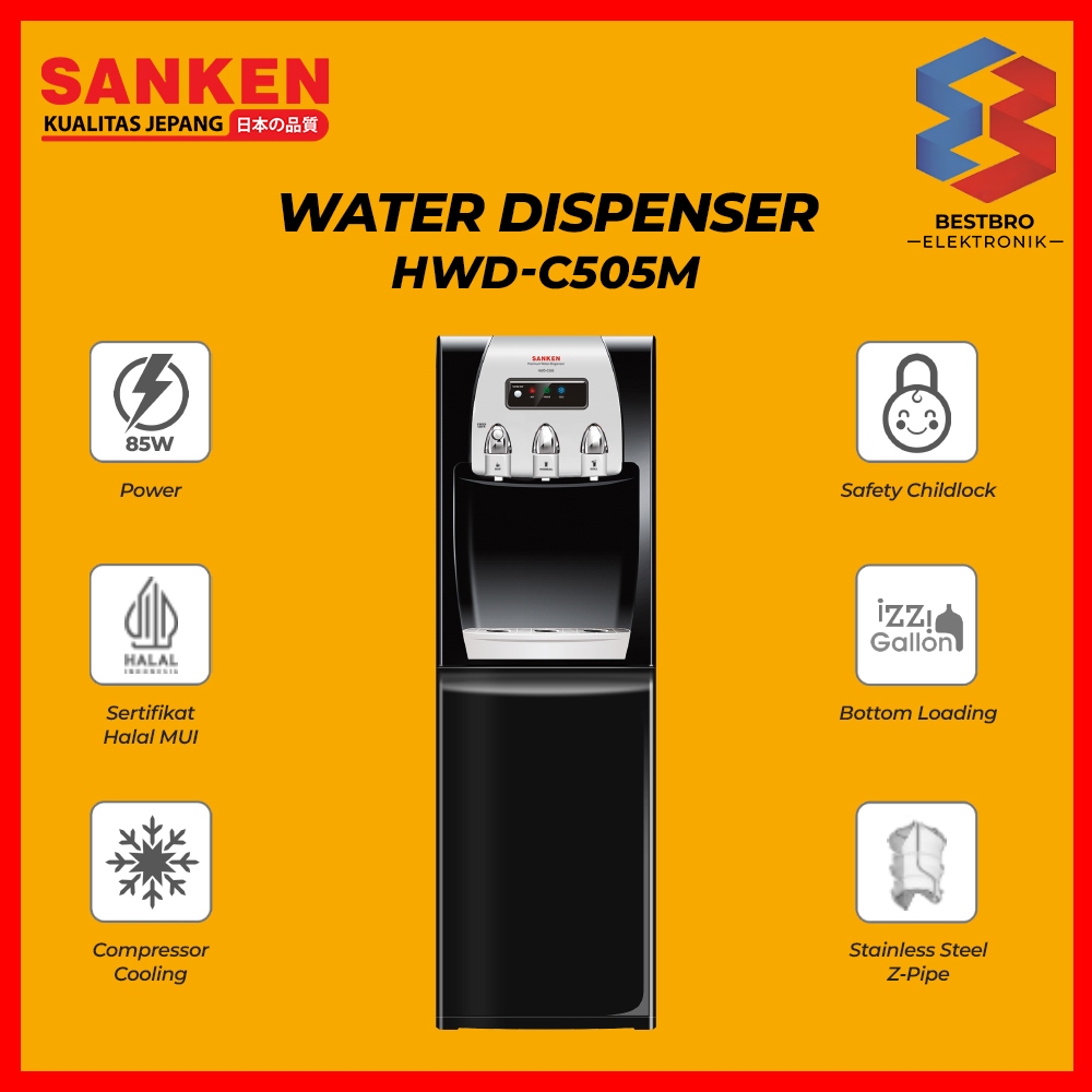 Sanken Dispenser Galon Bawah HWD-C505M Dispenser Bottom Kompresor