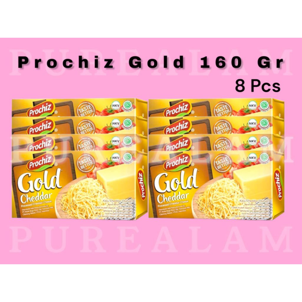 

Premium Keju Parut / Potong Prochiz Cheddar Gold 160 gram Isi 8 Pcs Lebih Murah