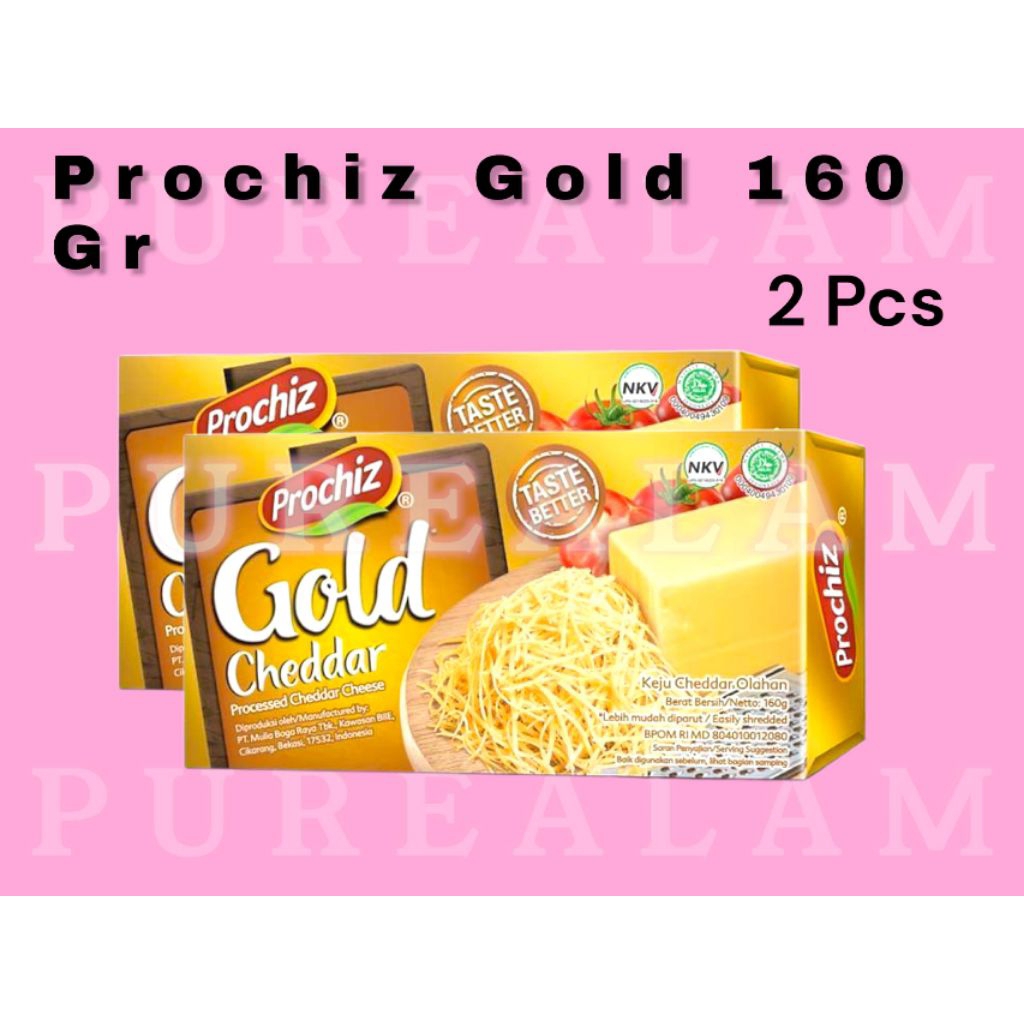 

Premium Keju Parut / Potong Prochiz Cheddar Gold 160 gram isi 2 pcs Lebih Murah