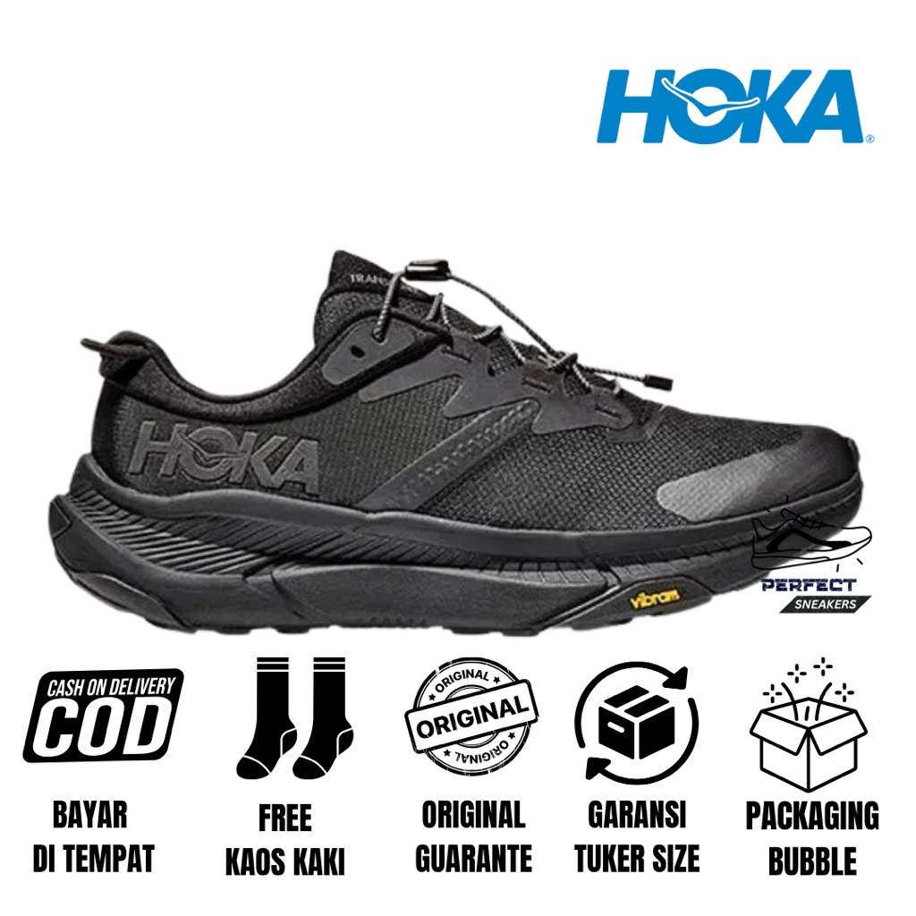 SEPATU TRAIL RUN HOKA TRANSPORT BLACK ORIGINAL AUTHENTIC