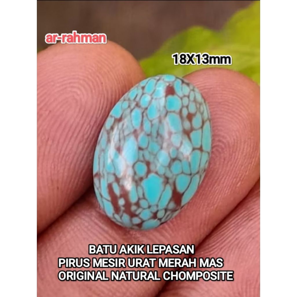 3 BUTIR BATU AKIK LEPASAN PIRUS MESIR BIRU ROBIN URAT MERAH 18X13mm ORIGINAL NATURAL CHOMPOSITE