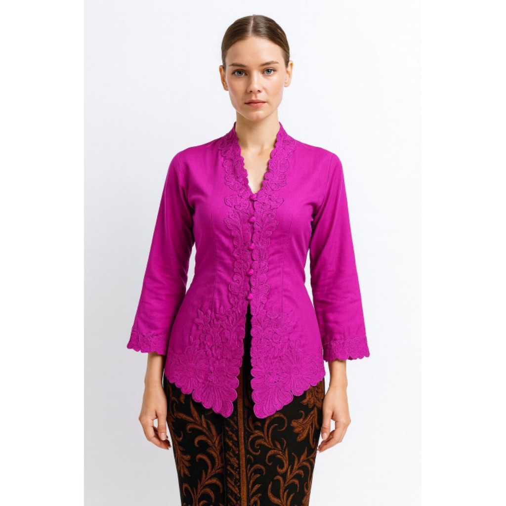 Kebaya Encim Bahan Katun Bordir Magenta 670
