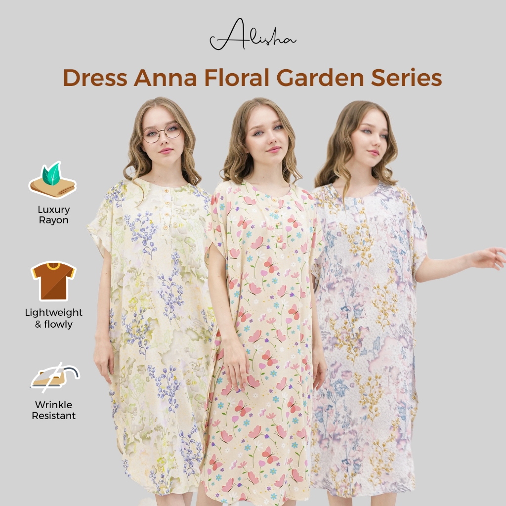 Alisha Daily Model Anna Floral Daster Kaftan Baju Tidur Busui Bumil Kekinian Lengan Pendek
