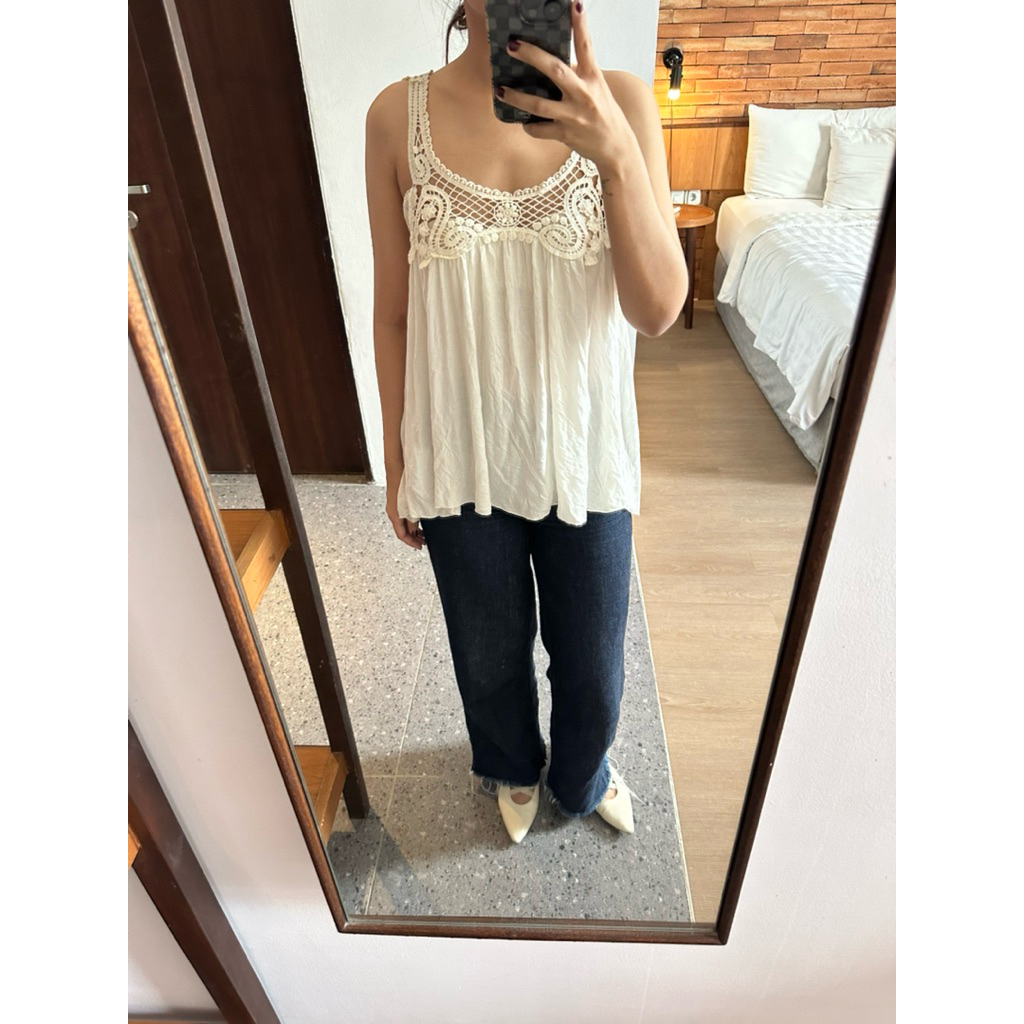 Zara white crochet lace tank zara boho top bohemian tanktop hobo camisole loose cami