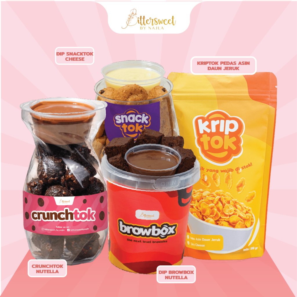 

Crunchtok Hazelnut + Dip Snacktok Cheese + Dip Browbox Nutella + Kriptok Spicy Cheese [ Best Price ]