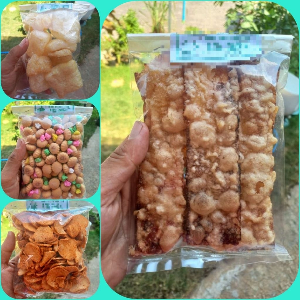 

aneka Snack dan cemilan, kerupuk kulit, basreng, sale pisang, kue kancing