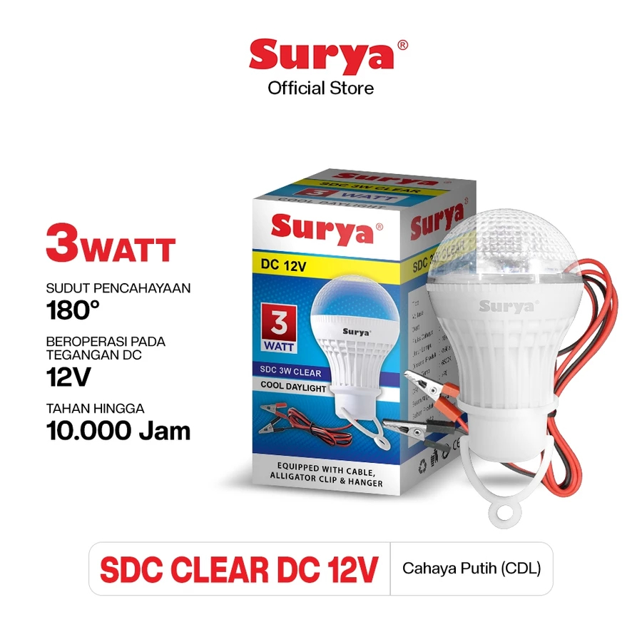 Surya SDC Clear Lampu Bohlam LED AKI DC 3W / 5W / 9W /12W / Lampu Aki 12 Volt Super Terang LED