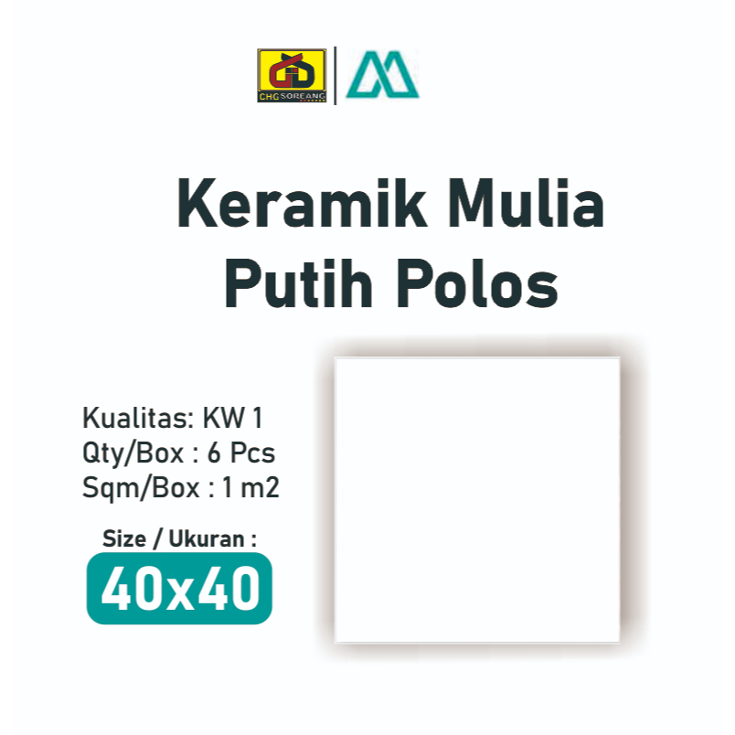 KERAMIK MULIA 40x40 PUTIH POLOS / KERAMIK LANTAI PUTIH 40X40 MULIA