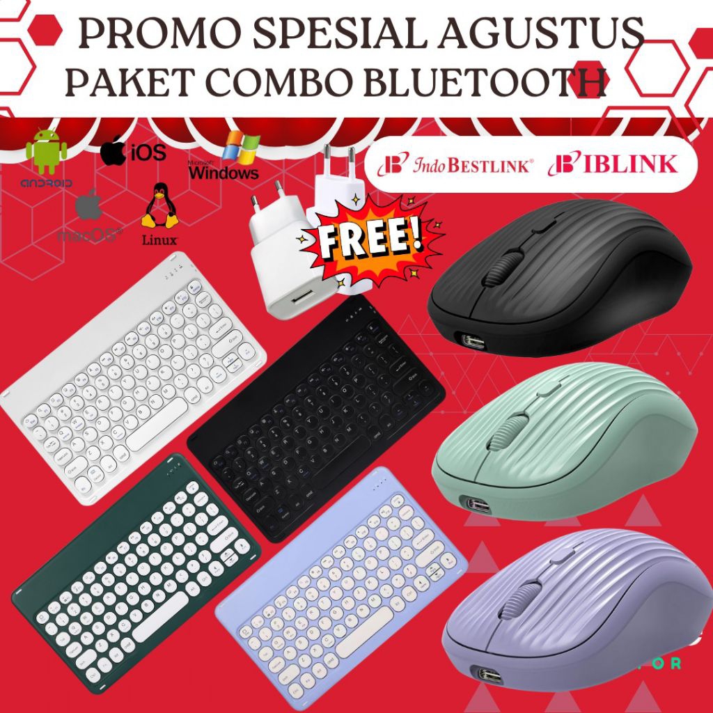 Promo Merdeka Bluetooth Keyboard X3 Mouse  Wireless M205BT Combo Free Batok USB 5V 2A / Mouse Keyboa