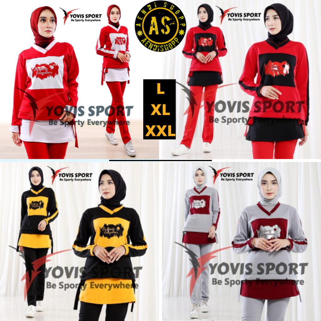 Setelan Baju Olahraga Senam Wanita Aerobic Senam Muslim Zumba Muslimah Merah Putih Cewek Terbaru Yog