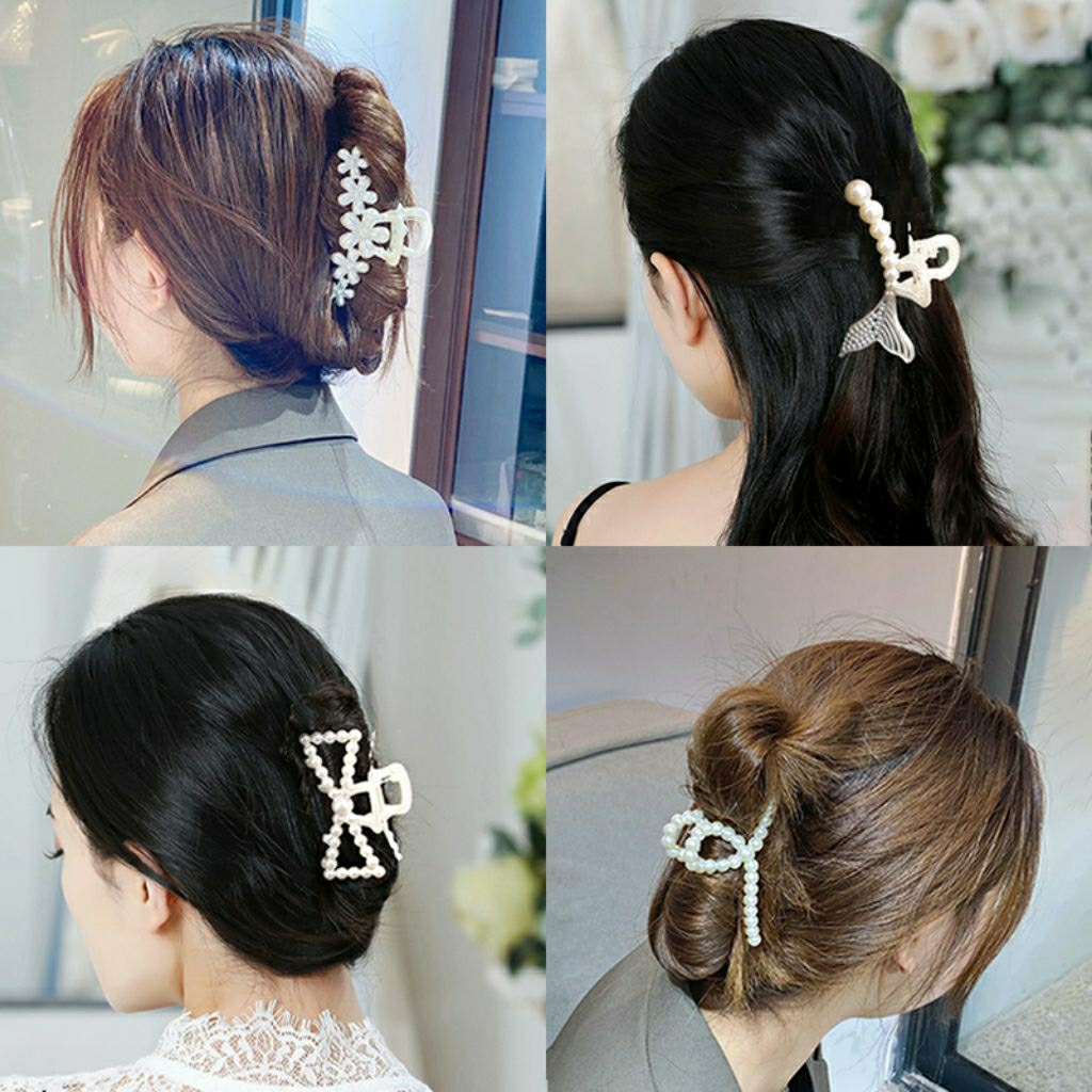 Jepit Rambut Mutiara Elegan – Model Claw Clip Wanita Premium