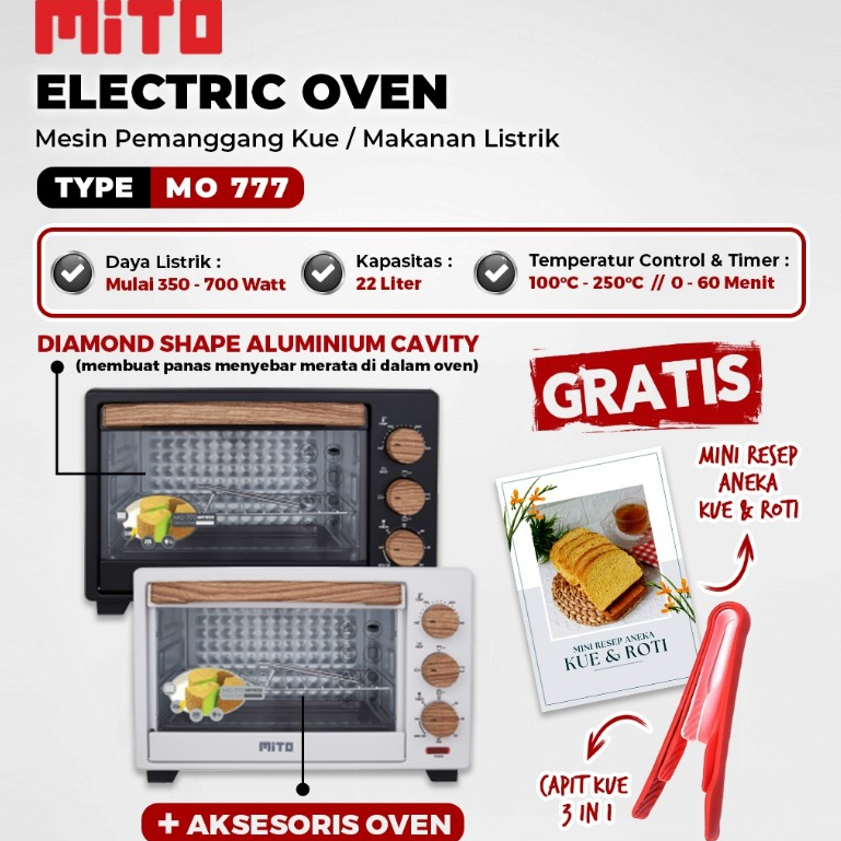 MITO Hit Electric Oven Listrik MITO MO-777 Oven Elektrik Praktis Gratis Buku Resep + Capit Kue 3in1